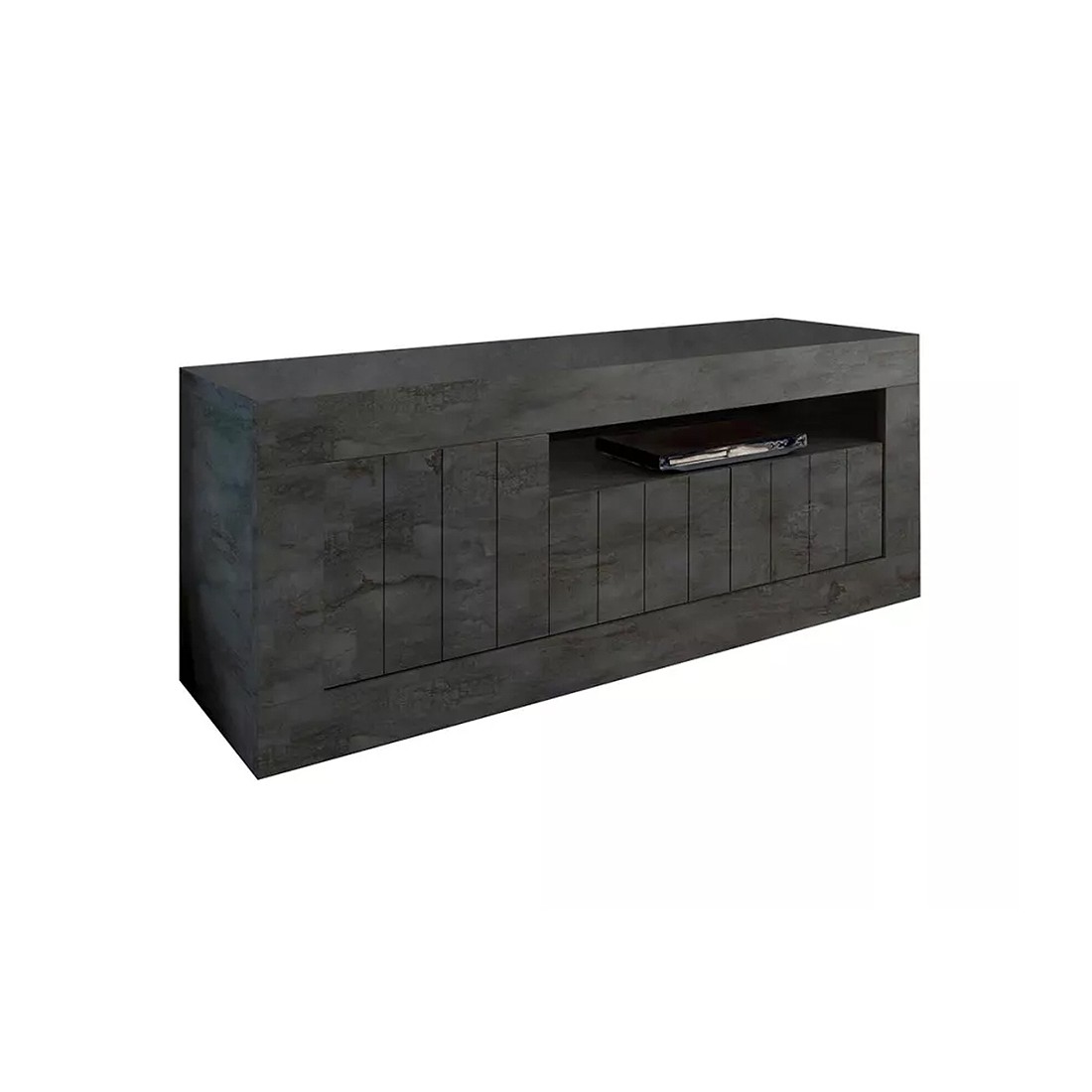 Meuble TV 3 portes battantes en bois, coloris gris foncé, collection URBAN