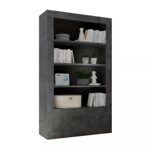 Ultramoderne Bibliothek mit zahlreichen Regalen in dunkelgrauem Betoneffekt aus der Kollektion URBAN.