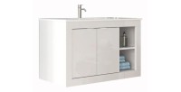 Meuble de salle de bain suspendu avec 1 vasque et 2 portes, collection VIENNE. Coloris blanc brillant