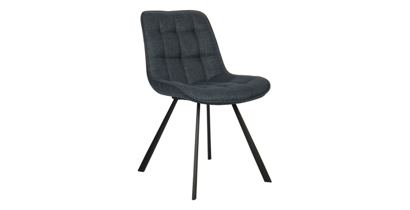 Set di due sedie da salotto in tessuto blu scuro, collezione PALMA. Struttura metallica nera.