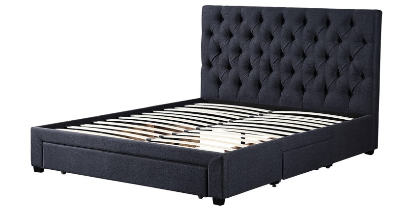 Bed met 3 laden INIT - 160x200 cm - Kleur grijs - Lattenbodem inbegrepen - Modern en functioneel ontwerp
