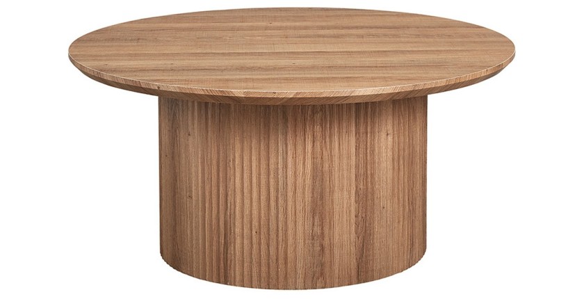 Table basse VAGOS – Effet chêne vieilli – Ronde – Diamètre 80 cm – Design authentique et robuste