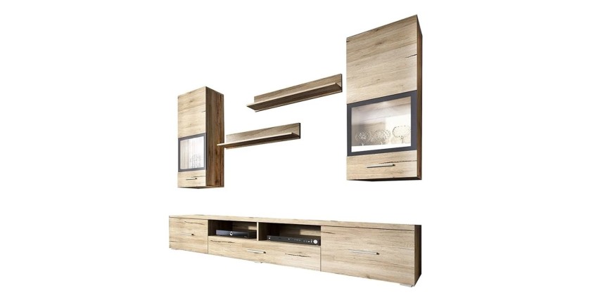 Composition de 5 meubles design pour salon couleur chêne et gris anthracite collection CONNOR
