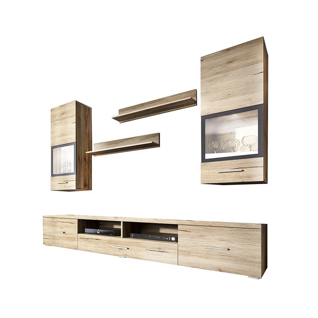 Composition de 5 meubles design pour salon couleur chêne et gris anthracite collection CONNOR