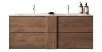 Meuble de salle de bain suspendu FRASSI – 2 vasques, 2 tiroirs – Coloris chêne clair – Design moderne