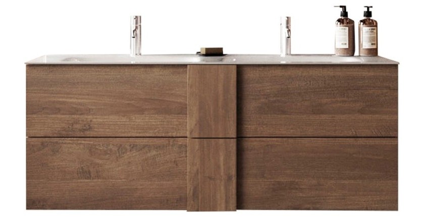 Meuble de salle de bain suspendu FRASSI – 2 vasques, 2 tiroirs – Coloris chêne clair – Design moderne