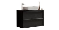 Meuble de salle de bain suspendu FRASSI – Évier inclus, 2 tiroirs – 79 cm – Coloris noir cendré