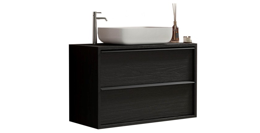 Meuble de salle de bain suspendu FRASSI – Évier inclus, 2 tiroirs – 79 cm – Coloris noir cendré