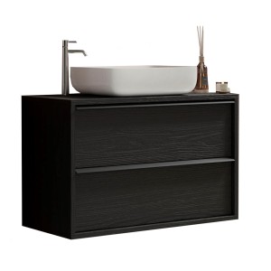 Zwevend badkamermeubel FRASSI - Inclusief wastafel, 2 lades - 79 cm - Kleur aszwart