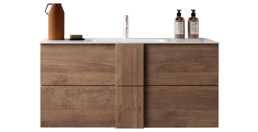 Meuble de salle de bain suspendu FRASSI – 1 vasque, 2 tiroirs – 101 cm – Coloris chêne clair