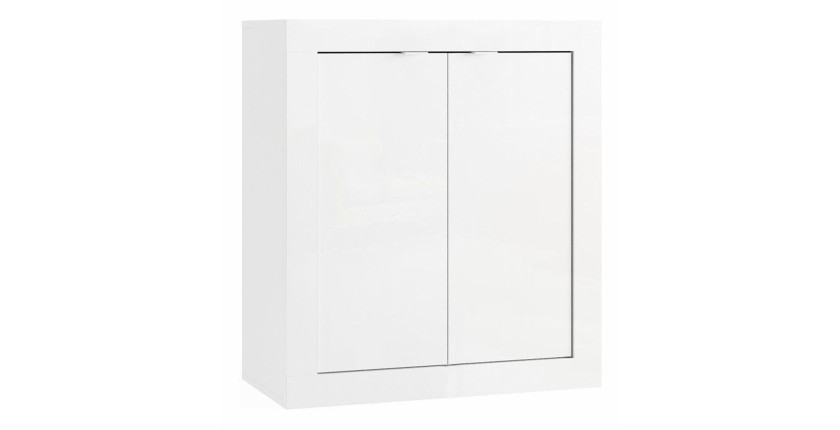 Meuble de salle de bains CISA – 2 portes, 2 étagères – Blanc laqué brillant – Design moderne