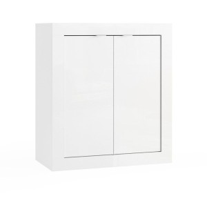 Meuble de salle de bains CISA – 2 portes, 2 étagères – Blanc laqué brillant – Design moderne