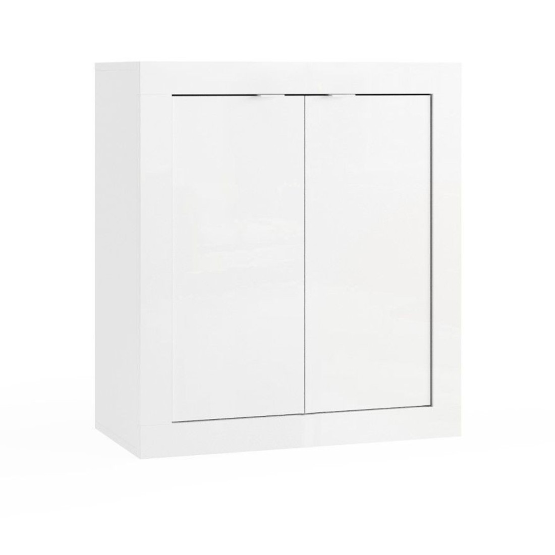 Meuble de salle de bains CISA – 2 portes, 2 étagères – Blanc laqué brillant – Design moderne