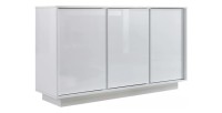 Buffet 3 portes, collection CREAM, coloris blanc laqué brillant, idéal pour un salon ou une salle à manger design