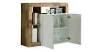Buffet 2 portes collection BURA, coloris blanc laqué brillant et chêne clair