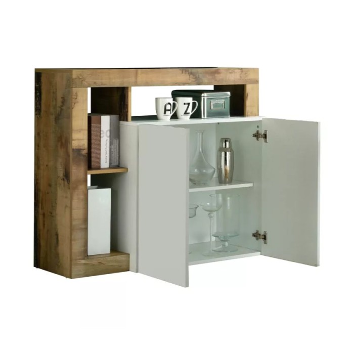 Buffet 2 porte collezione BURA, colore bianco lucido e rovere chiaro