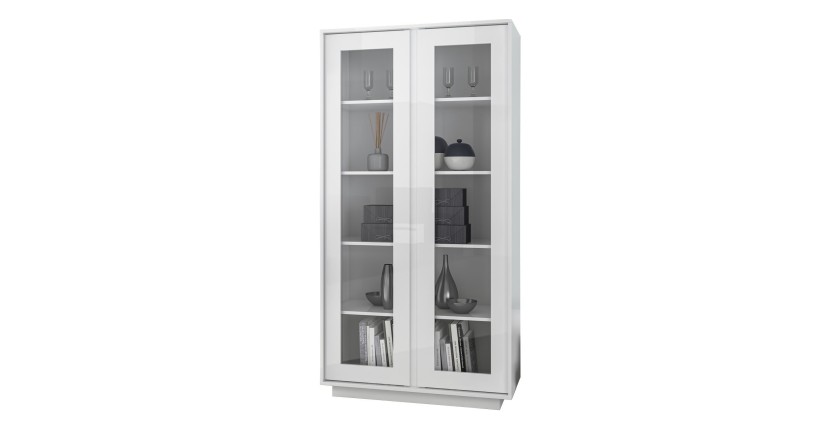Vitrine 2 portes, collection CREAM, coloris blanc laqué brillant