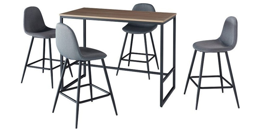 Conjunto de mesa alta MENTON – Mesa de bar + 4 sillas altas – Diseño moderno y práctico