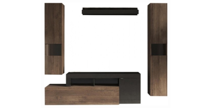 Ensemble de meubles de salon collection FREDO avec tiroir et 3 portes. Coloris noir et chêne foncé