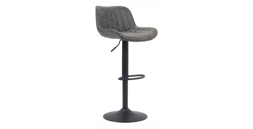 Tabouret de bar ZENA – Style vintage – PU gris – Assise confortable et design