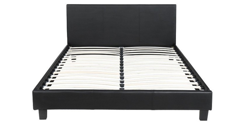 Lit design ABEL – 140x200 cm – Simili cuir noir – Sommier inclus – Élégance et modernité