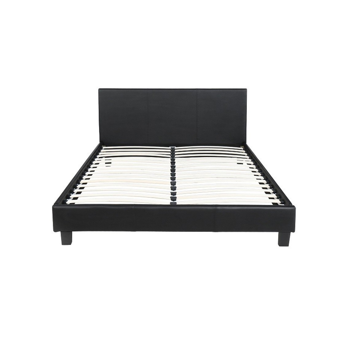 Lit design ABEL – 140x200 cm – Simili cuir noir – Sommier inclus – Élégance et modernité