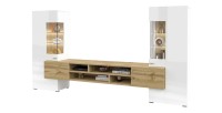 Ensemble de 3 meubles de salon collection KOBEE. Couleur blanc et chêne
