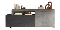 Buffet DOMI – 2 portes et 3 tiroirs – Effet béton et gris anthracite – Design moderne et fonctionnel