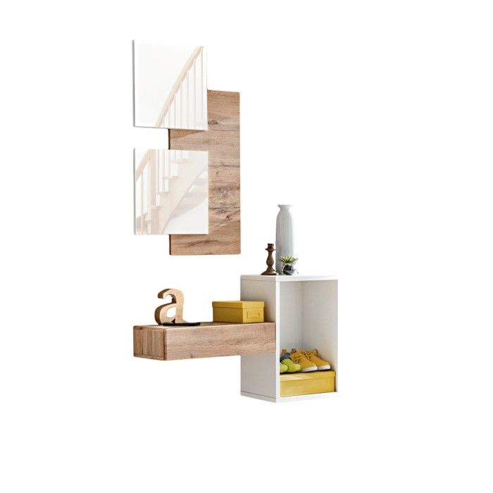Mobile d'ingresso TORTH 1 – Set completo – Colori quercia e bianco – Design moderno e pratico
