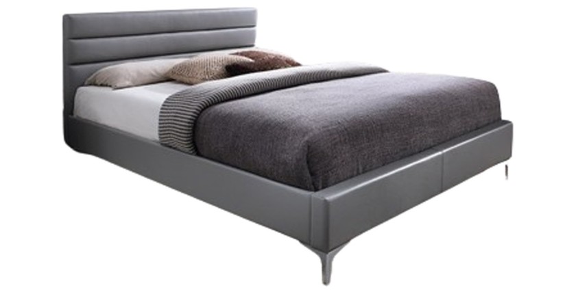 Lit avec sommier THOMAS 160x200 en simili cuir, coloris gris – 215 x 99,5 x 165 cm