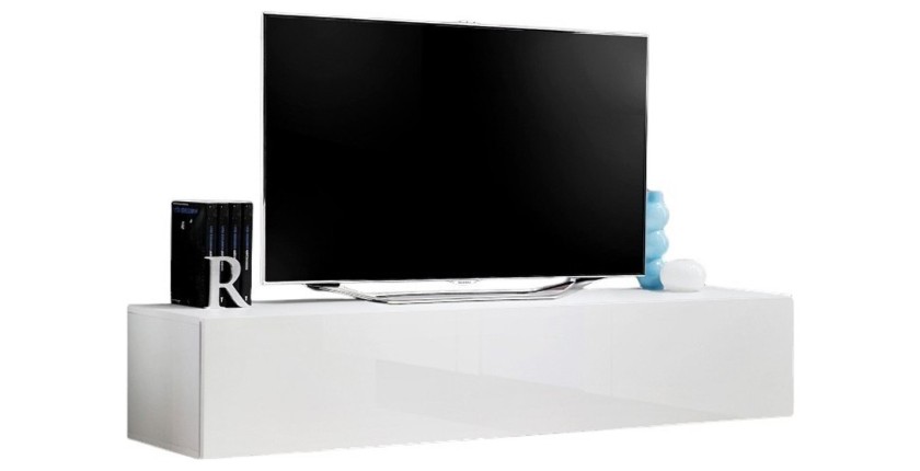 Hängendes TV-Möbel FLY – Modernes Design – Hochglanz Weiß – Push-to-Open-System