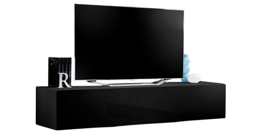 Meuble TV suspendu FLY – Design moderne – Noir brillant – Système Push to Open