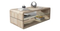 Table basse LEVIS – Design contemporain – Coloris chêne – Plateau intermédiaire en verre