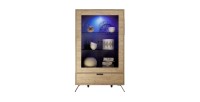 Vitrine SHOW – 2 portes en verre et 1 tiroir – Coloris chêne clair – Design moderne