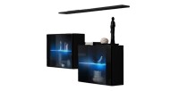 Ensemble meubles de salon SWITCH SBIII – Design moderne – Noir brillant – Portes vitrées avec LED intégrée