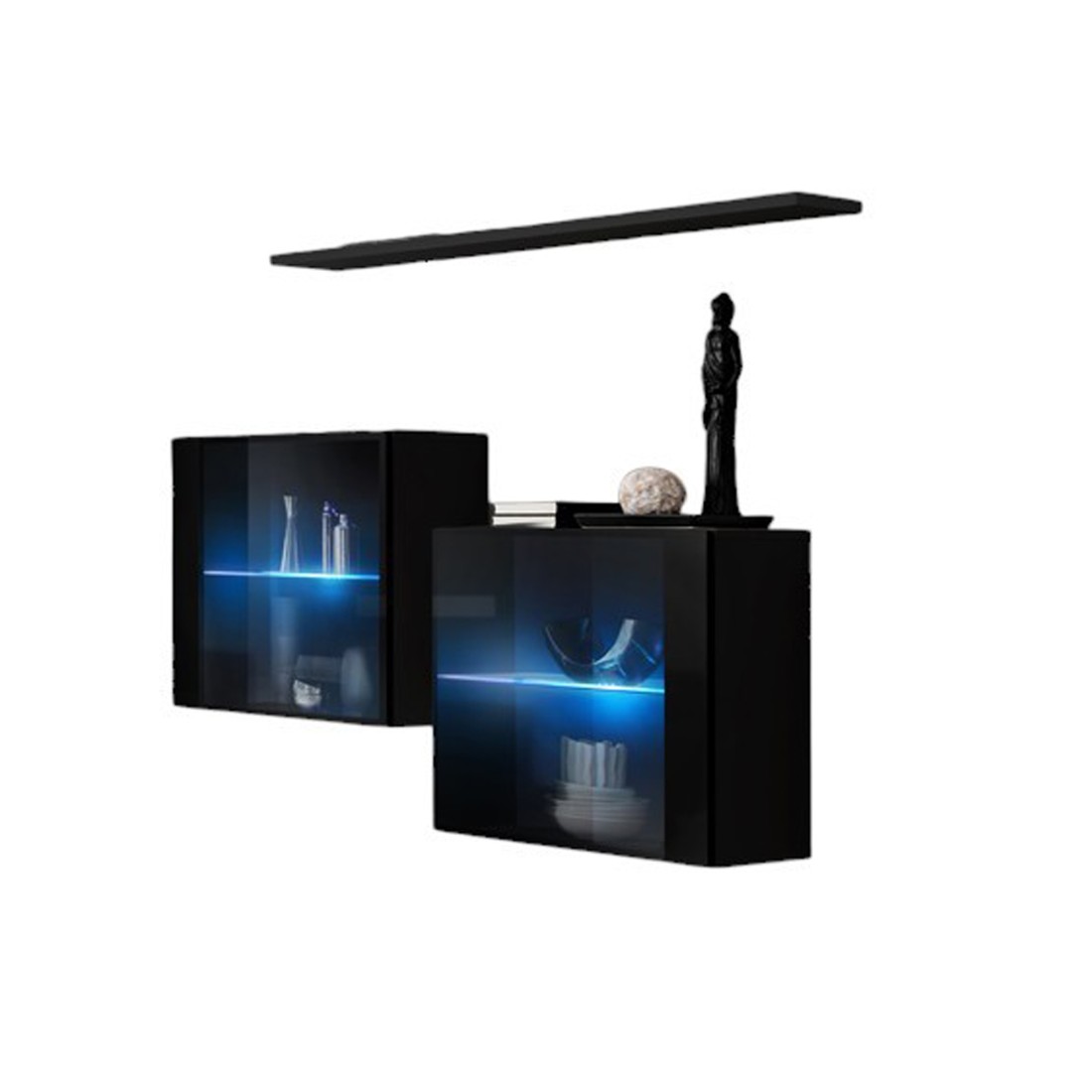 Wohnzimmermöbel-Set SWITCH SBIII – Modernes Design – Hochglanz Schwarz – Glastüren mit integrierter LED