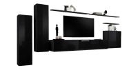 Ensemble meubles de salon SWITCH I – Design moderne – Noir brillant – Meuble TV et rangements suspendus
