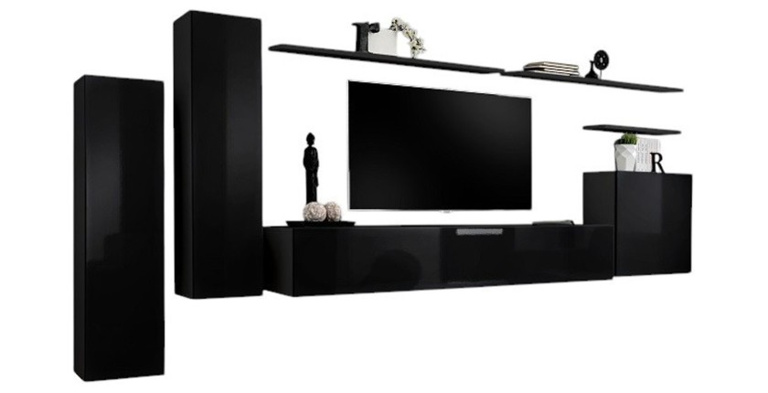 Ensemble meubles de salon SWITCH I – Design moderne – Noir brillant – Meuble TV et rangements suspendus