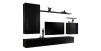 Ensemble meubles salon SWITCH II – Noir brillant – Meuble TV et rangements suspendus modernes