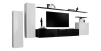 Ensemble meubles salon SWITCH I – Blanc et noir brillant – Meuble TV et rangements suspendus modernes