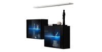 Ensemble salon SWITCH SBIII – Noir brillant, porte vitrée LED intégrée, étagère blanche – Design moderne
