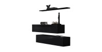 Ensemble meubles salon SWITCH SBII – Noir brillant – Meuble TV et étagère murale design