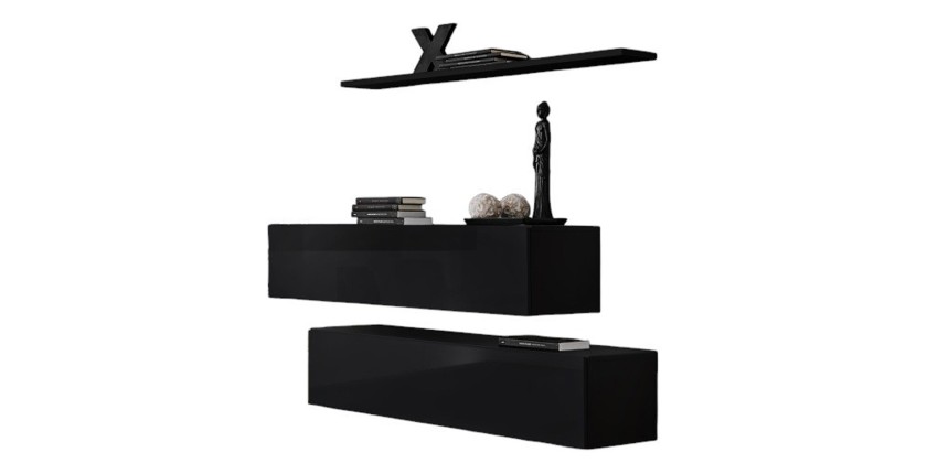 Ensemble meubles salon SWITCH SBII – Noir brillant – Meuble TV et étagère murale design