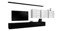 Ensemble meuble salon SWITCH VII – Noir et blanc brillant – Design suspendu et moderne