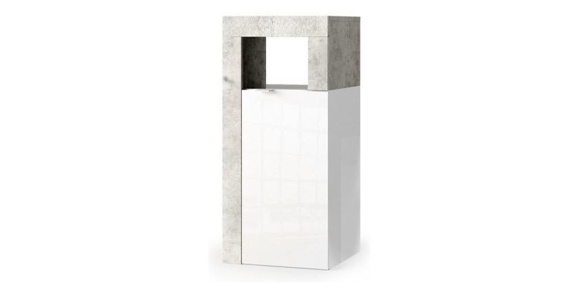 Mueble de baño BURA – 1 puerta – Blanco brillante lacado & gris concreto – Diseño moderno