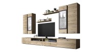 Composition XL de 8 meubles design pour salon couleur chêne et gris anthracite collection CONNOR