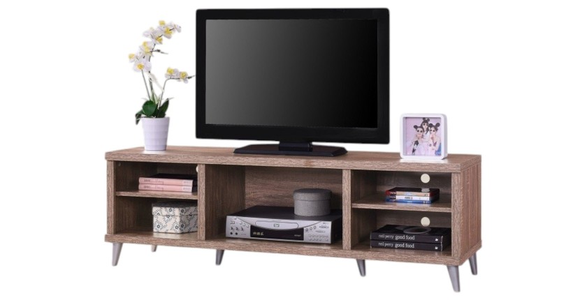 TV-Möbel KONYA 140 cm mit 5 Fächern in Sonoma-Farbe – 142,5 x 45,5 x 40 cm