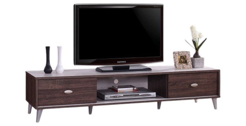 Meuble TV ANKARA – 150 cm – 2 portes coulissantes – Noyer & Blanc – Design moderne