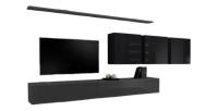 Ensemble meuble salon SWITCH VII – Gris & Noir brillant – Design moderne – 340 cm