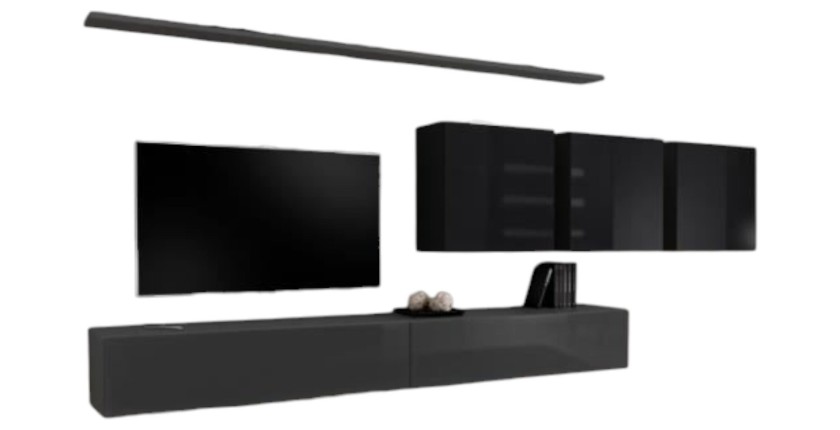 Ensemble meuble salon SWITCH VII – Gris & Noir brillant – Design moderne – 340 cm